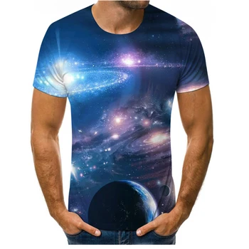 Moda vara univers cerul înstelat de imprimare 3D casual pentru bărbați T-shirt în aer liber personalitatea tricou barbati vrac cămașă cu mânecă scurtă