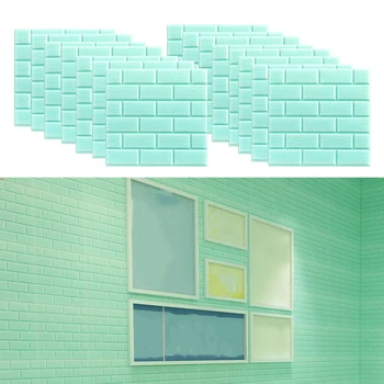 15x 3D Brick Perete Autocolant Auto-Adeziv Panouri de Trai Acasă Decor Verde