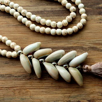 6mm piatră Albă șirag de mărgele colier handmade Naturale shell tassel colier lung pentru femei bijuterii
