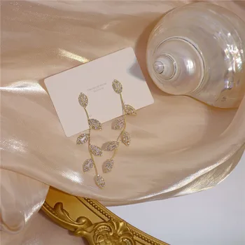 De lux de Epocă AAA Cubic Zirconia Gold Leaf Cercei Pandantiv pentru Femei Delicate Mireasa Nunta Ciucure Lung Cercei Bijuterii 2020