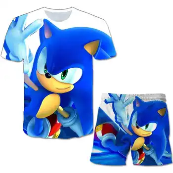 Sonic copii haine de Vara cu Maneci Scurte de Desene animate 3D summer sonic ariciul T-Shirt Boys Girls T-shirt Adolescent Copii Topuri