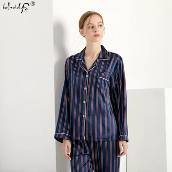 Femei Toamna Seturi de Pijama cu Maneca Lunga Tricou+Pantaloni 2 Bucata Set Pijamale cu Dungi de Imprimare Casual Acasă costum de Mătase Satin Doamna Pijama Set