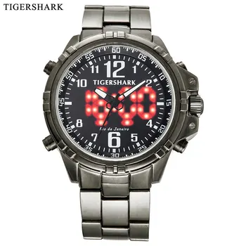 TIGERSHARK Brand Barbati Ceas Dual Time Zone din Oțel Inoxidabil Curea ceas Cuarț Waterpoof Încheietura Ceas