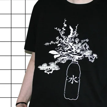 HAHAYULE-JBH Rămâne Hidratat Femei Frumoase Graphic T-Shirt Japonez Harajuku Style Moda Tricou Casual Supradimensionat Tricou Negru