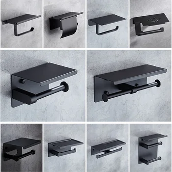 Design Simplu, Negru Mat 304 Din Oțel Inoxidabil Titularul De Hârtie Igienică Cu Telefon Raft Baie, Toaletă Negru Mat Suportul Pentru Rola De Hârtie