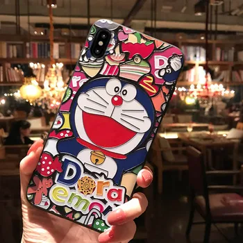 Mașină drăguț Pisica Relief Telefon Caz pentru iPhone 11 Pro Max XS Max XR Desene animate Doraemon Moale Capacul din Spate pentru iPhone X 8 7 6S 6 Plus