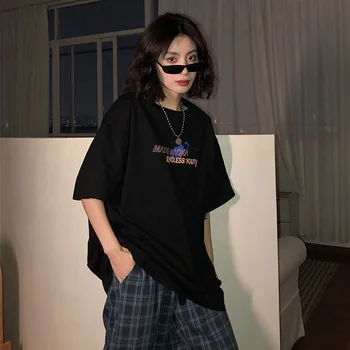 Harajuku epocă estetice gotic grafic haine punk tricouri haine de Femei de top t-shirt-coreean bumbac Negru Supradimensionat Topuri