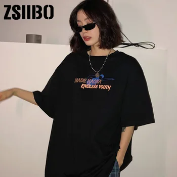Harajuku epocă estetice gotic grafic haine punk tricouri haine de Femei de top t-shirt-coreean bumbac Negru Supradimensionat Topuri