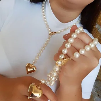 Inima Pandantiv Coliere Pentru Femei Simulate Perla Cravată Colier Collares Lanț Gotic Bijuterii Bijoux