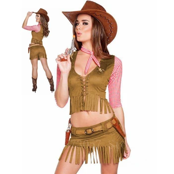 2020 Halloween Fermiera Costume Cosplay Pentru Femeia Sexy De Performanță Bar Mascat Purta Carouri Wild West Seturi De Îmbrăcăminte
