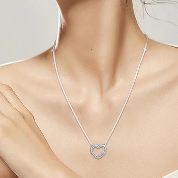 Șarpe Lanț Model Deschis Inima Collier Colier pentru Femei Clar CZ HeartsLong Lant Argint 925 Bijuterii Coliere Declarație