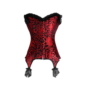Caudutas femei bustiera-corset sexy de imprimare broderie corset bowknot dantela-up elegant, de moda overbust corset model plus size roșu