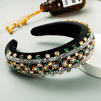 Delicat Baroqur Multi Color Crystal Headband pentru Femeie Superba Colorate Stras Burete Largă Hairband Femeie Partid Headpieces