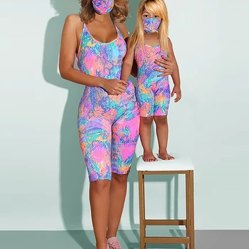 Familie de vară fără Mâneci Tie Dye Bodysuit Mama Și Fiica Yoga Set de Potrivire Copil Fata Salopetă MINI Și MAMA Costum Streetwear