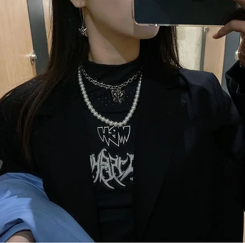 Punk Fluture Craniu Totem Pearl Multi Strat Pandantiv Colier Pentru Femei Fata Harajuku Gotic Animal Cravată Colier Bijuterii 202