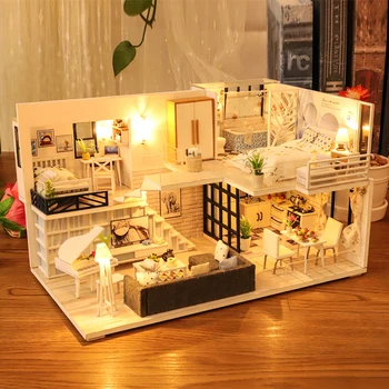 Cutebee DIY Casa in Miniatura, cu Mobilier Muzica a CONDUS Capac de Praf Model Blocuri Jucarii pentru Copii Casa De Boneca M21