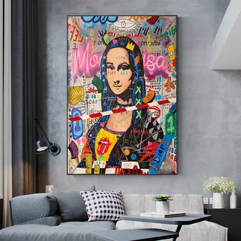 Graffiti Modern Art Mona Lisa Amuzant Panza Pictura Postere si Printuri de Arta de Perete pentru Camera de zi Decor Acasă (Fara Rama)