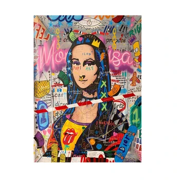 Graffiti Modern Art Mona Lisa Amuzant Panza Pictura Postere si Printuri de Arta de Perete pentru Camera de zi Decor Acasă (Fara Rama)