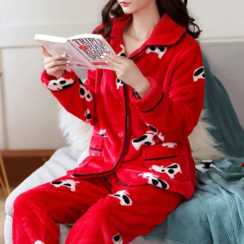 Iarna Flanel Gros Femei Seturi De Pijamale Catifea Toamnă Caldă Drăguț De Imprimare De Sex Feminin Pijamale Pijamale Homewear Gros Acasă Costum