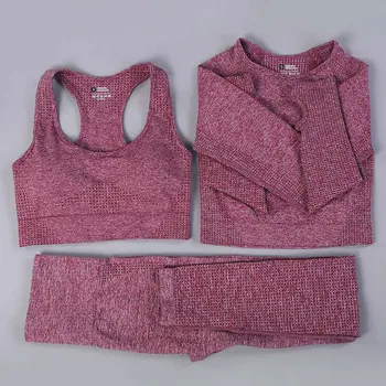 Yoga set 3 piese haine de antrenament set pentru femei sutien de sport și jambiere set haine sport pentru gimnastică, atletism îmbrăcăminte yoga set