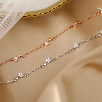 925 Sterling Silver Crystal Star Șirag de mărgele Brățară Farmec &Brățară Pentru Femei Elegante, Bijuterii de Nunta Браслет sl073