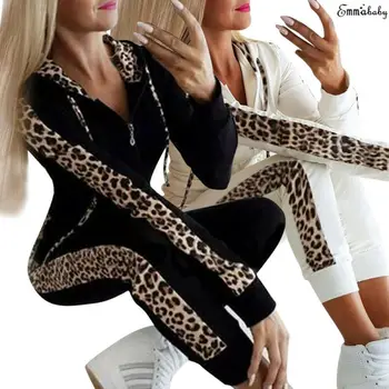 Retro 2 buc Leopard Print pentru Femei Seturi Doamnelor Hanorace Sport Topuri Pantaloni de Trening de Moda Cald Timp Seleeve Topuri Pantaloni Seturi