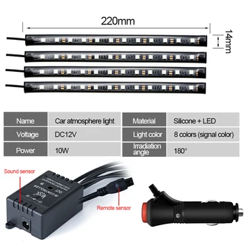 12V Led-uri Auto Picior de Lampa cu Lumina Ambientala RGB USB /Bricheta Telecomanda Auto de Interior Decorative Neon Atmosfera Lumini