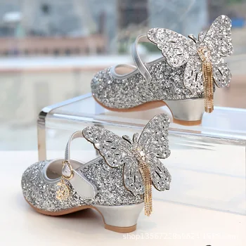 2019New Fete de Vară cu Toc Printesa Sandale pentru Copii Pantofi Glitter din Piele de Fluture Fata de Partid Pantofi Pentru Copii Rochie de Mireasa