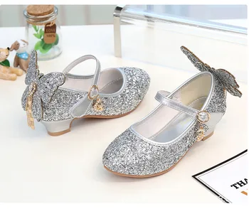 2019New Fete de Vară cu Toc Printesa Sandale pentru Copii Pantofi Glitter din Piele de Fluture Fata de Partid Pantofi Pentru Copii Rochie de Mireasa