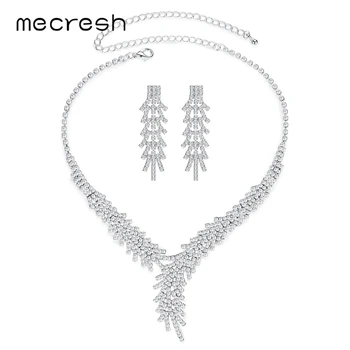 Mecresh Frunze Ramură de Cristal Mireasa Seturi de Bijuterii pentru Femei de Argint de Culoare Stras Mireasa Colier si Cercei Seturi de Bijuterii TL550