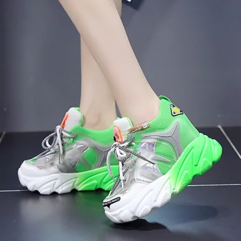 2020 din Piele Stil de Moda de Vara pentru Femei Platforma Adidasi Femei ochiurilor de Plasă Indesata Tata Pantofi Doamnelor Formatori Sport Vulcanizat Pantofi