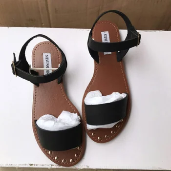 Fierbinte De Vară Plat Sandale Femei Din Piele Simple, Luminoase De Culoare Catarama Împânzit Pantofi De Plaja Plus Dimensiune
