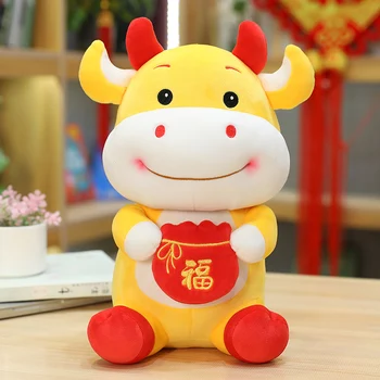 2021 Anul Nou Kawaii China Rochie Mascota Vite De Pluș Tang Costum De Noroc Sac De Vacă Moale Jucării De Anul Nou Chinezesc Partidul Decor Cadou