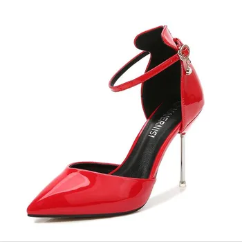 Barbati îmbracati in femeie pantofi zapatos mujer 10 cm tocuri subtiri Roz femei Pompe de nunta Mireasa Glezna Curea din Piele de Brevet Stiletto sapato