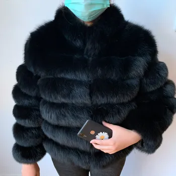 Naturale Scurt Real Haină De Blană De Vulpe Pentru Femei Cu Stand Guler Gros De Iarna Cald Genuine Fox Fur Jacket De Înaltă Calitate De Blană, Paltoane