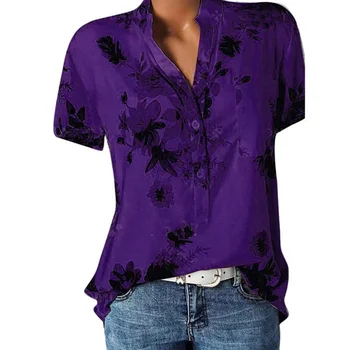 Temperament noi femei tricou de imprimare de mari dimensiuni camasa casual pierde V-neck cămașă cu mânecă scurtă, bluză