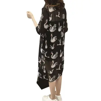 Boho Florale De Păsări Imprimate Kimono Cardigan Femei De Vară Blusas Liber Casual Șifon Bluza Cămăși Lungi De Îmbrăcăminte Exterioară