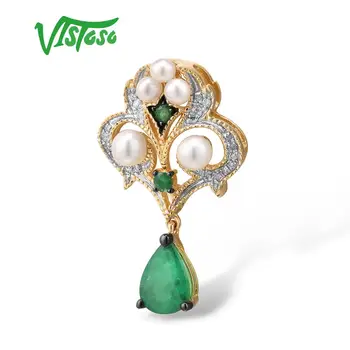 VISTOSO Aur Pandantive Pentru Femei Autentice 14K 585 Aur Galben de Magie Smarald Apă dulce Pearl Diamant Elegant de Bijuterii Fine