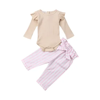 Copil Haine De Fata 2019 Toamna Anului Nou-Născut Copilul Fete Topuri Romper +Stripe Pantaloni Costume Set Haine