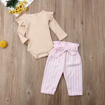 Copil Haine De Fata 2019 Toamna Anului Nou-Născut Copilul Fete Topuri Romper +Stripe Pantaloni Costume Set Haine