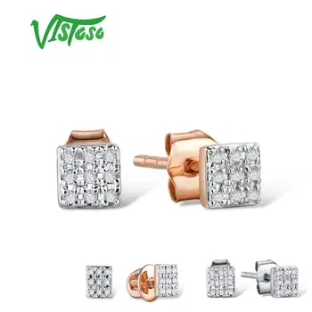 VISTOSO Cercei din Aur Pentru Femei 14K 585 Rose de Aur Alb Diamant Spumant Delicat Rundă de Alezare Stud Cercei Trendy Bijuterii Fine