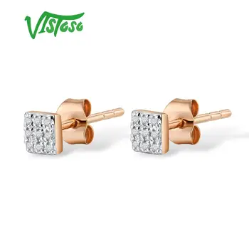 VISTOSO Cercei din Aur Pentru Femei 14K 585 Rose de Aur Alb Diamant Spumant Delicat Rundă de Alezare Stud Cercei Trendy Bijuterii Fine