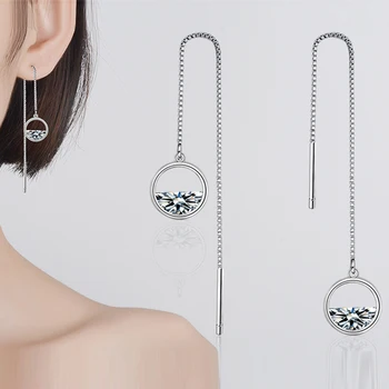 Simplu de Top de Calitate Argint 925 Ciucure Lung Cristal Legăna Cercei Bijuterii pentru Femei Pendients Mujer Aretes Ureche