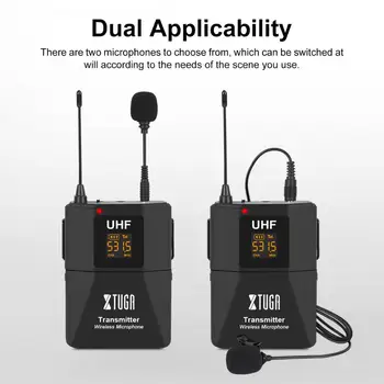 XTUGA Canale Dual Camera Microfon UHF Wireless Lavaliera Microfon cu Audio Funcția de Monitor pentru Telefonul DSLR Camera Video DV
