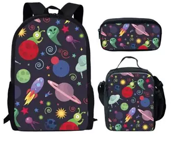 Desene animate Planete Imprimare ghiozdane Copii Set 3PCS Copiii Spațiul Cosmic Rachete Băieți Fete Rucsac Copii Bookbags