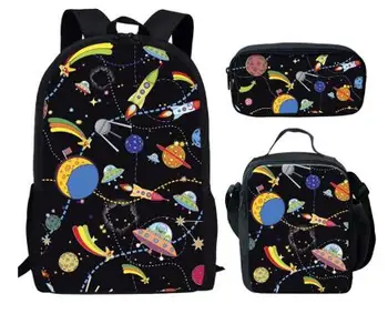 Desene animate Planete Imprimare ghiozdane Copii Set 3PCS Copiii Spațiul Cosmic Rachete Băieți Fete Rucsac Copii Bookbags