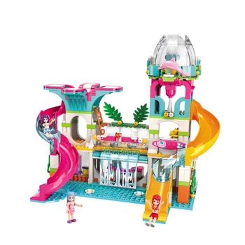 Qman bloc serie fată de vacanță villa water park clădirea adunării set de jucărie