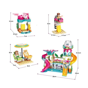 Qman bloc serie fată de vacanță villa water park clădirea adunării set de jucărie