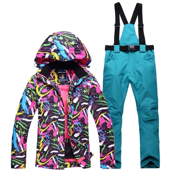 Culoare Cald Gros Costum de Schi pentru Femei Vânt Impermeabil în aer liber Zăpadă Jachete Și Pantaloni Costum de Schi Și Snowboard Marca Uzura