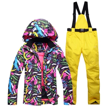 Culoare Cald Gros Costum de Schi pentru Femei Vânt Impermeabil în aer liber Zăpadă Jachete Și Pantaloni Costum de Schi Și Snowboard Marca Uzura